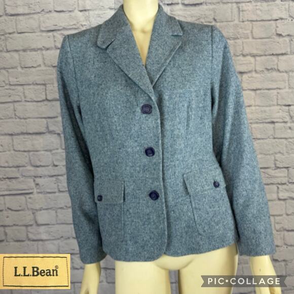 Vintage L.L. Bean Women's Blue Tweed Blazer with 2 way collar size medium - Picture 14 of 14
